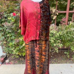 Vintage Red and Orange Print Skirt Set